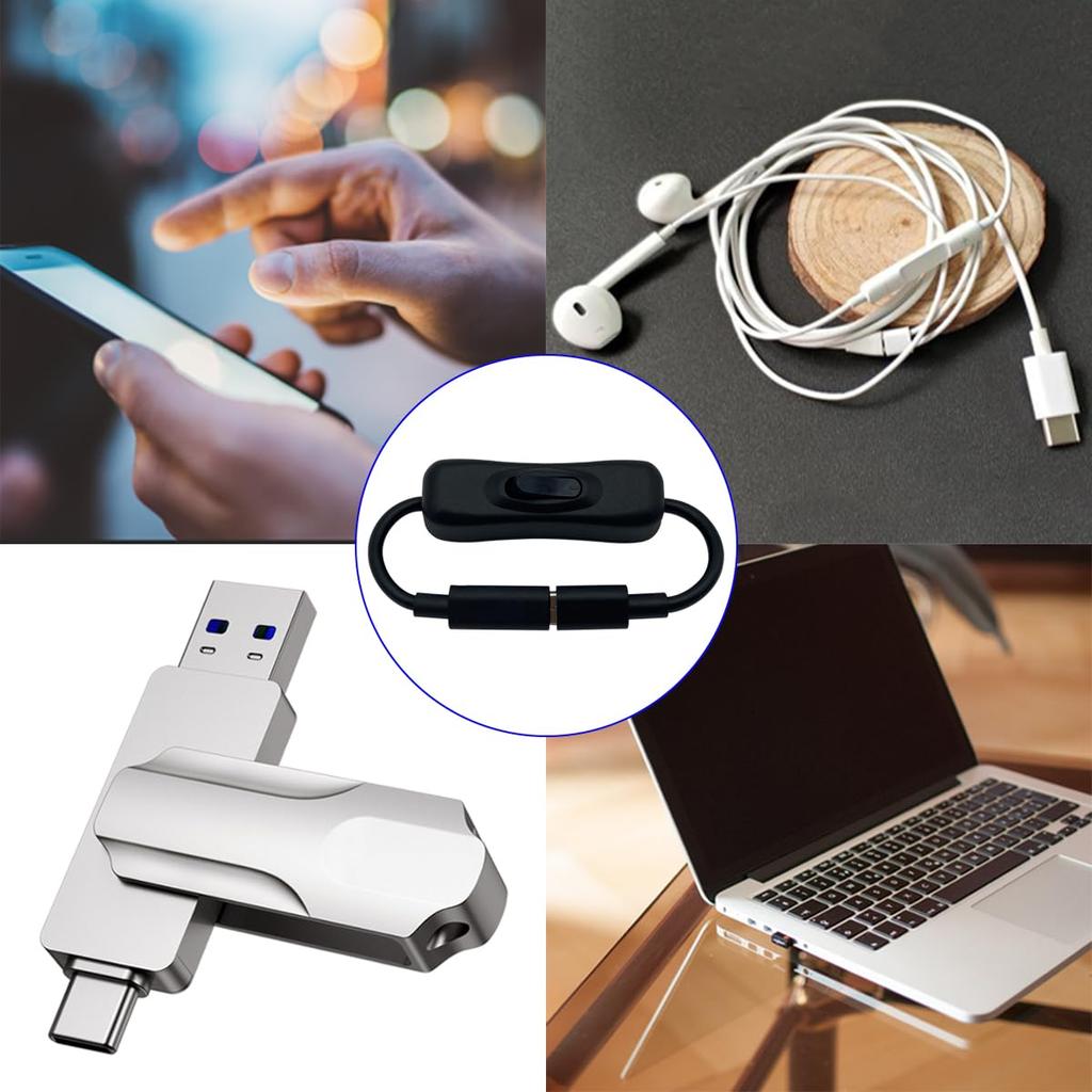 CTRICALVER 20cm Power Switch Extension Suitable for Connecting Hard Mobile and USB Flash Drives for Data Transfer Type-C Switch, 4-Pack Type-C Cable,