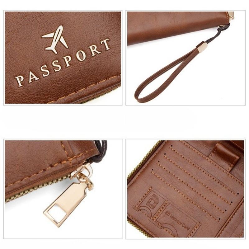 RFID Passport Holder PU Leather Travel Wallet Card Holder Zipper Organizer Wristlet Travel Document Wallet