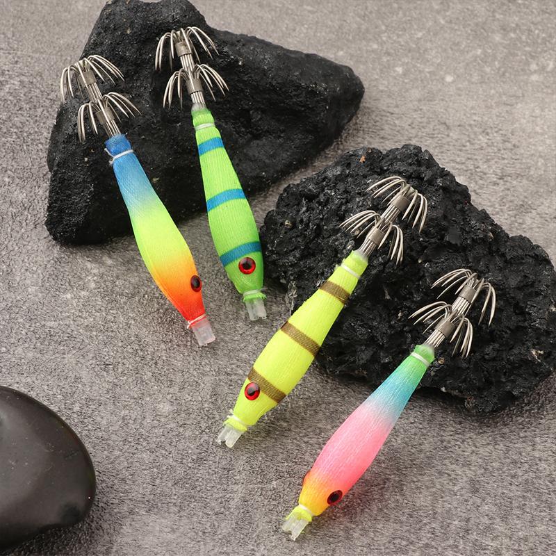 2pcs Blowpipe Hook Squid Jig Luminous Uv Glow In The Dark Hard Turlutte Lure For Fishing Squid Octopus Cuttlefish Artificial Bai