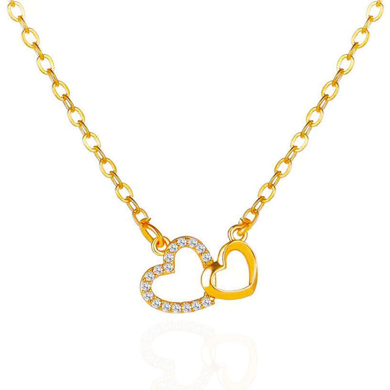 

Двойная оправа из бриллиантов в форме сердца, соответствующий темпераменту, подвеска в виде двойного персикового сердца, цепочка на ключицу, ожерелье Love для женщин One Size золотой