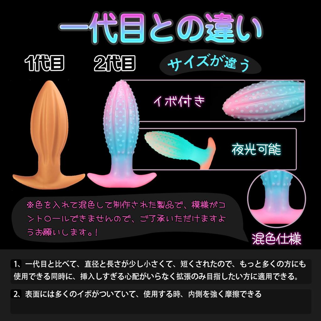 Loofah 4th Generation Anal 6cm X TaRiss's Plug, Luminous, Uneven, Anchor-Shaped Base, Silicone, Blue, Pink, L, 17.8cm