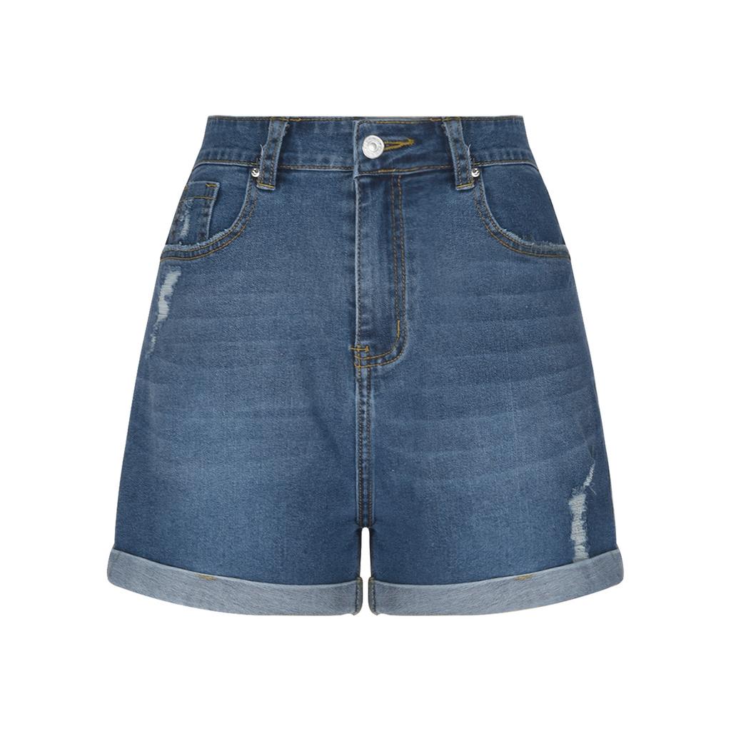 Neue Sommer Damen Straight-Leg, Slim-Fit, Abgenutzte und Hochgekrempelte Denim Shorts