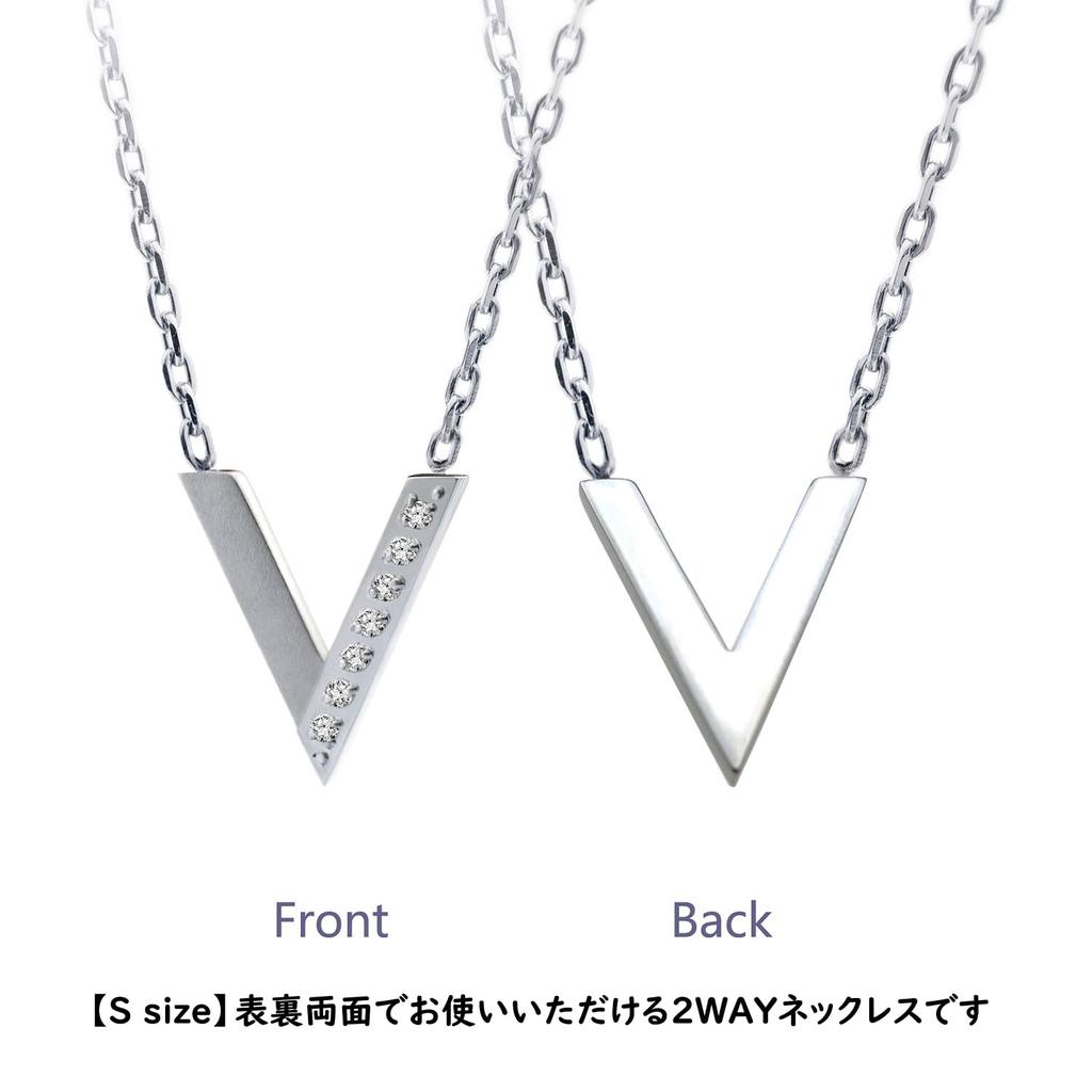 [Petit Jewel YU-NA] V-Line Necklace, Stainless Steel 316L, Couple Gift, Anniversary, Christmas, V LINE NECKLACE (S Size, Silver Color (with Stone))