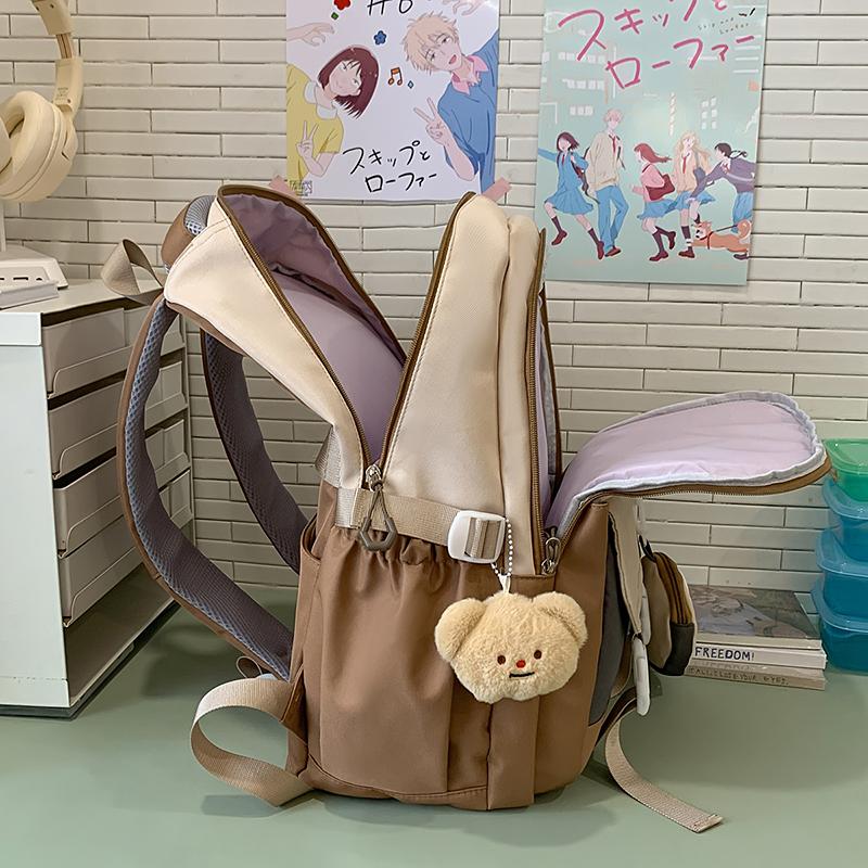 Contrast Color Middle School Student Schoolbag Large Capacity College Style Backpack with Coin Purse