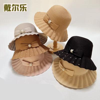 Japan Ca4 Original Fisherman'S Hat Children'S Summer Sun Protection Straw Hat Pleated Bow Basin Hat Mixed Color Braided Sun Hat