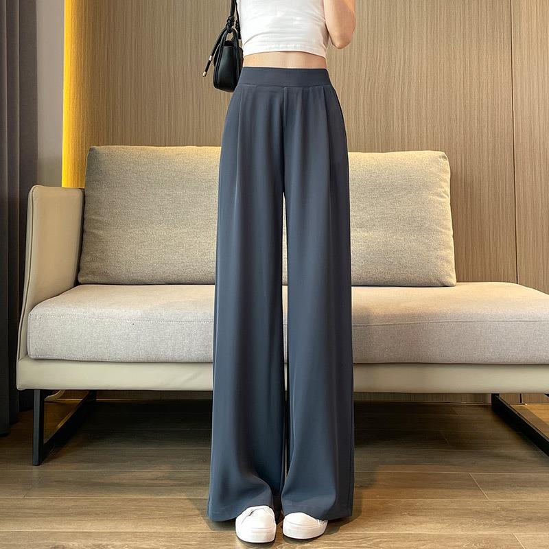 Dünne Sommerhose mit weitem Bein und Eisfilament-Durchlässigkeit für Damen. Frühlingsfrauen mit elastischer Taille, gerade, lange Hose mit weitem Bein, lässige Damenhose