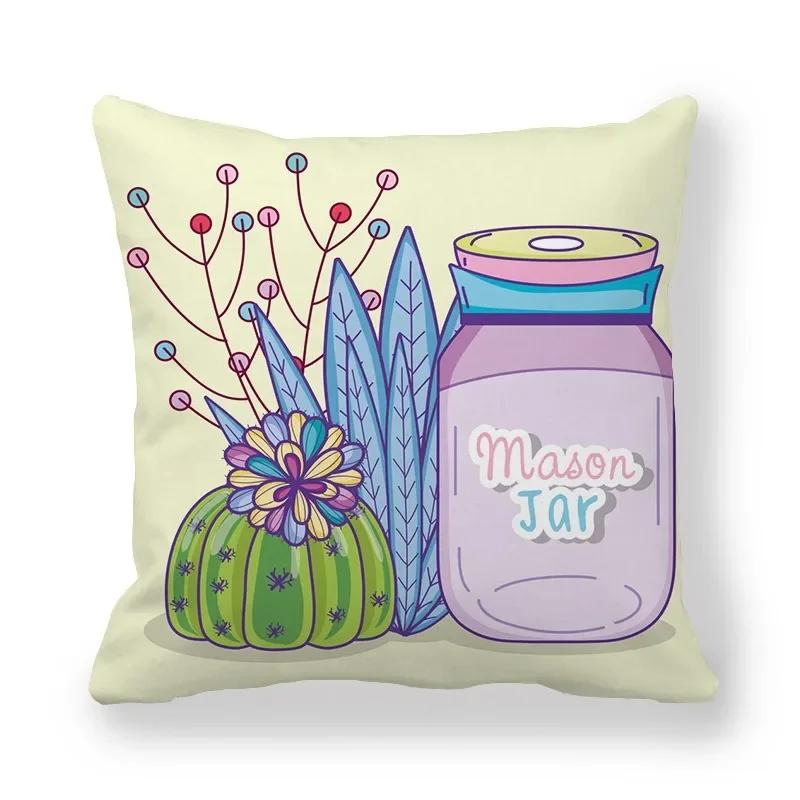 Office Sofa Car Cushion Cover Luxury Home Decor Pillow Cover Purple Hand Painted Cactus Pattern