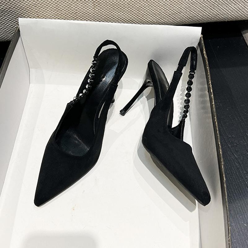 Fashion 2025 Spring Autumn Women's Stiletto Heels Sexy Pointed Toe Club Sandals Rhinestone Open Toe Slip-On Shoes
