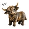 Handmade Highland Cow Gift Farmhouse Figurine Resin Scottish Bull Statue Rustic Hand Carved Crafts Tabletop Ornament Country Style Shelf