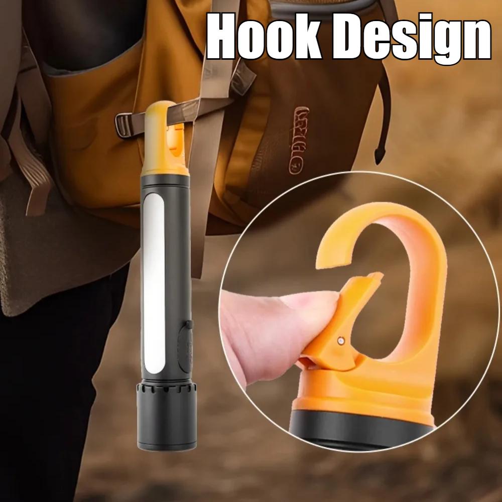 USB Rechargeable LED Flashlight Powerful Zoom Camping Lantren 9 Modes Aluminum Alloy Torch Outdoor Light with Hooks
