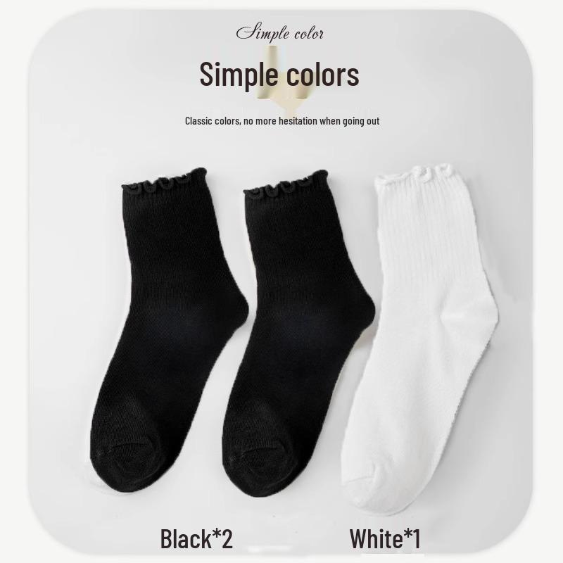 Chaussettes de Cheville à Volants Style Académie Lolita Japonaise - Sangles Croisées & Coton Couleur Unie
