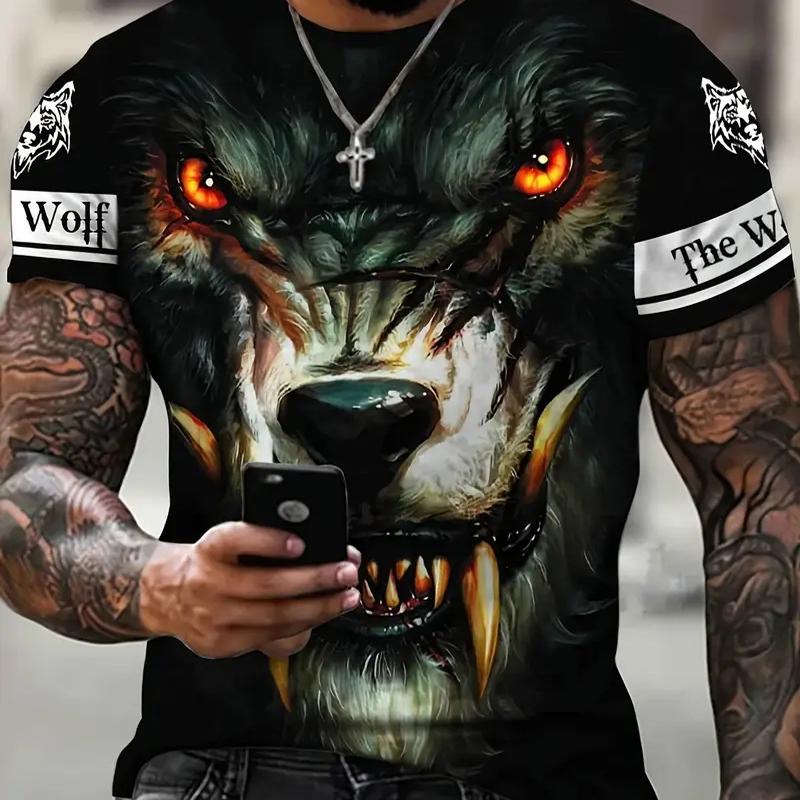 

Новая летняя мужская модная футболка с принтом волка, мужская футболка, топ XS чёрный