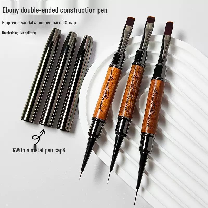 Dual-Ended Sandalwood Nail Art Brush with Japanese Base Coat for Painting, Lining, and Outlining
