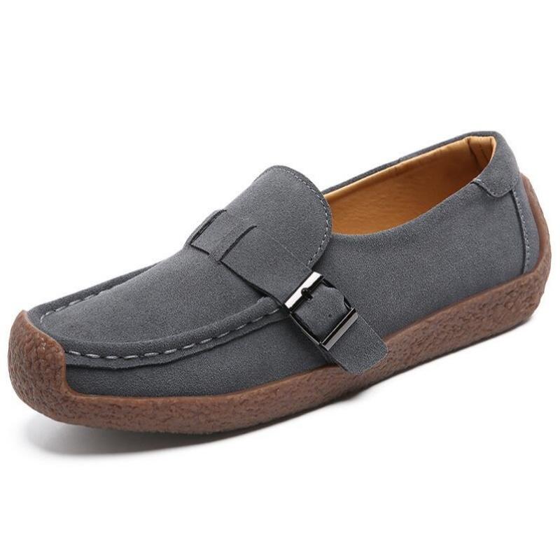 Women Mother Female Lady Cow Suede Genuine Leather Shoes Flats Loafers Slip On Spring Moccasins Plus Size 43 42