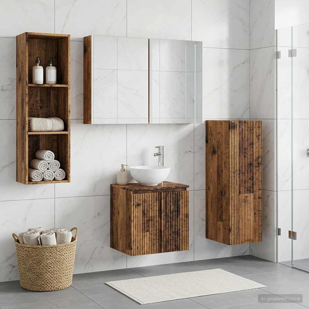 Bathroom Furniture Set 4 Pcs Reclaimed Wood Engineered Wood and Glass