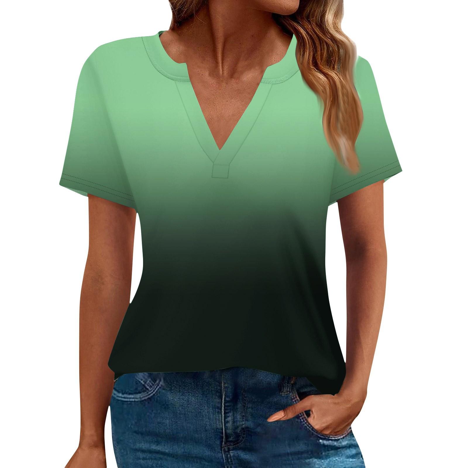 

Женская летняя рубашка с коротким рукавом и V-образным вырезом, деловая повседневная свободная футболка, трендовая модная одежда, топы XXL зелёный