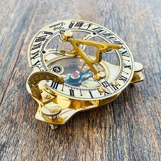 Sonnenuhr-Kompass aus Messing, Marine, voll funktionsfähig, nautischer Kompass, 7,6 cm