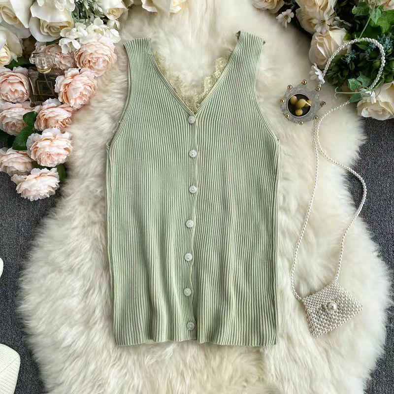 Lace Sleeveless Knit Vest for Women - Sexy, Slimming Summer Suspenders for Outerwear and Innerwear