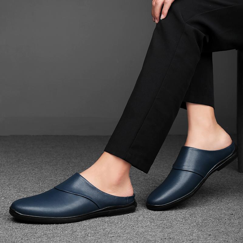 Fashion Summer Breathable Casual Shoes Slip-on Muller Shoes Walking Loafers Men Moccasins Half Drag 2025 New Genuine Leather Mens Flats