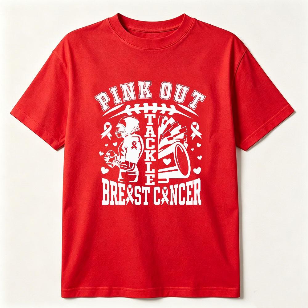 Pink Out Tackle Breast Cancer Tshirt Pink Out Football Shirt Pink Out Breast Cancer Awareness Tops Tackle Cancer Cotton Tee Tops