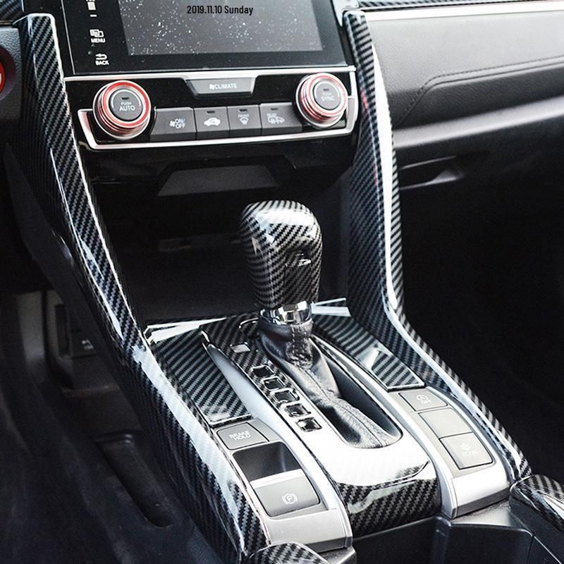 Fits Honda Civic 2016–2021: Gear Shift Panel, Stripe Decorative Sticker, Armrest Box.