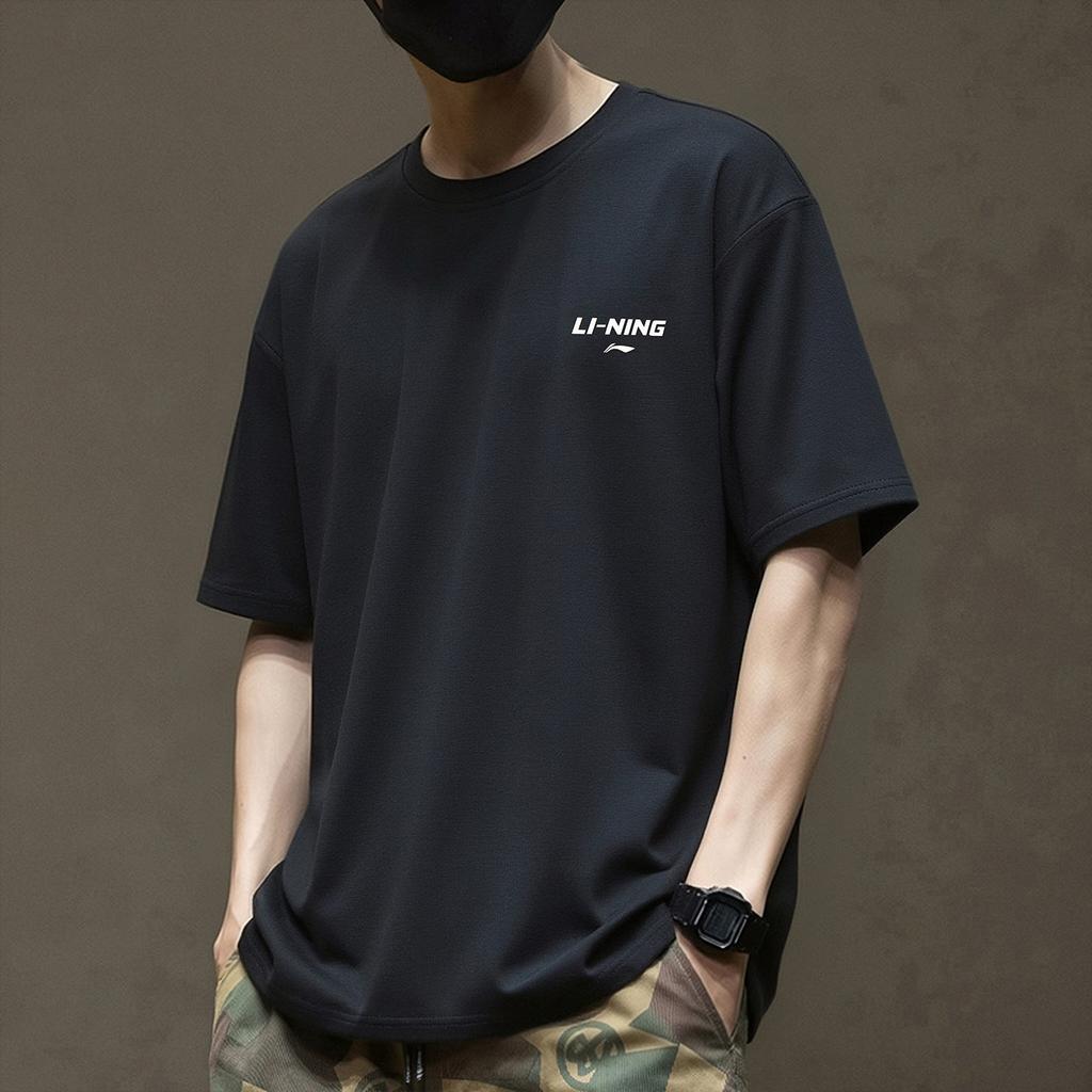 Li-Ning Versatile Loose Fit Cotton Comfortable Sports Short Sleeve T-Shirt Men Tops Black AHSW879-1