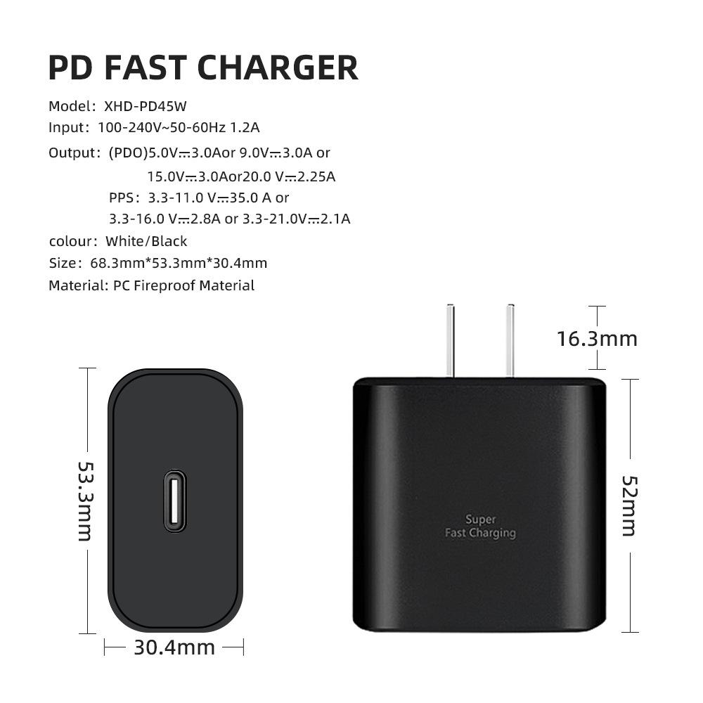 45w Charger Is Suitable for Samsung S23s22s21s20 Fast Charging Apple 15 Charger UL Certification