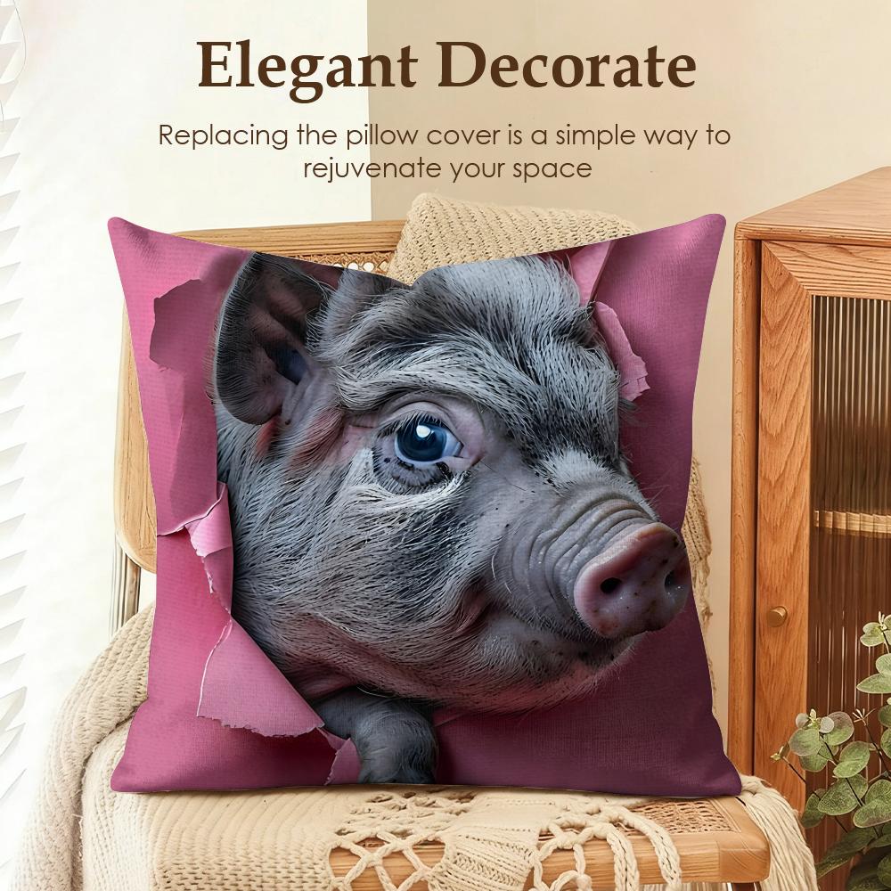 Cuscino Decorativo Amici Maialini Carini Divertenti Copricuscino Lino Naturale Tessuto Biologico Stampa Double Face Divano Arredamento Casa Cuscino Regalo