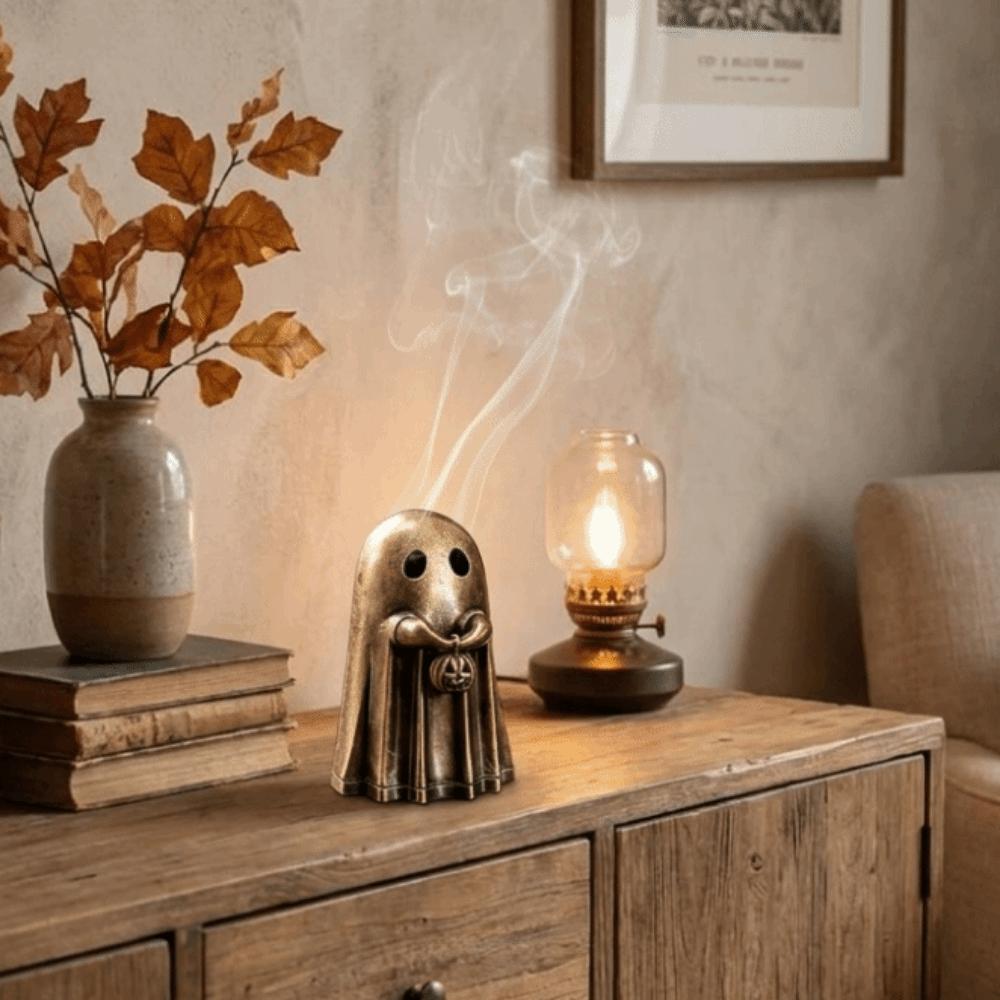 Bronze Pumpkin Ghost Incense Holder Zinc Zinc Zinc Alloy Small Specter Incense Burner  Desk Decor