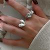 Sweet Cool Silver Color Rings for Women Girl Korea Elegant Simple Smooth LOVE Heart Ring Fashion Jewelry Accessories