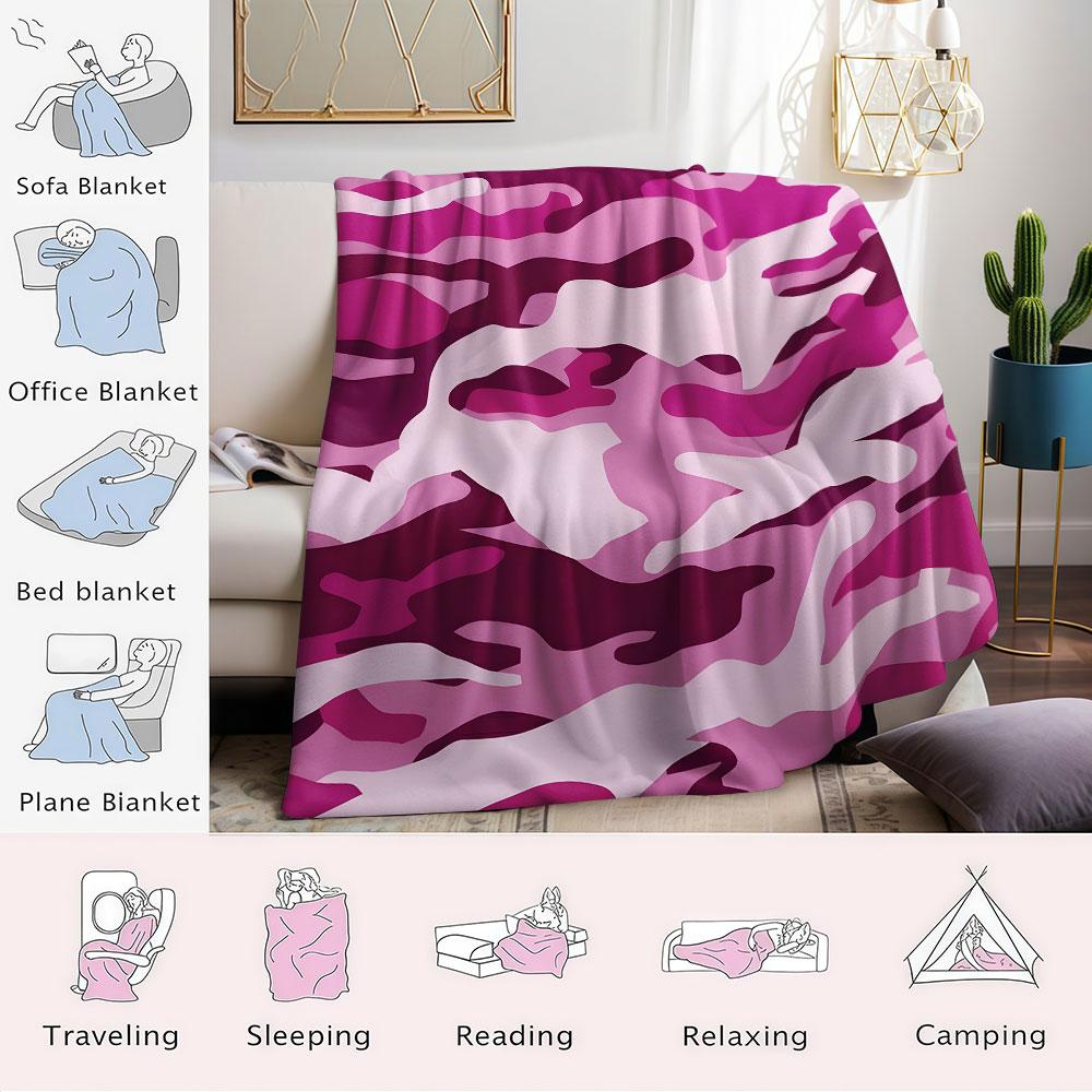 Multicolor Pastel Camo Flannel Blanket Perfect for Sofa Office Bed Travel Sleep Read Relax Camping four season use