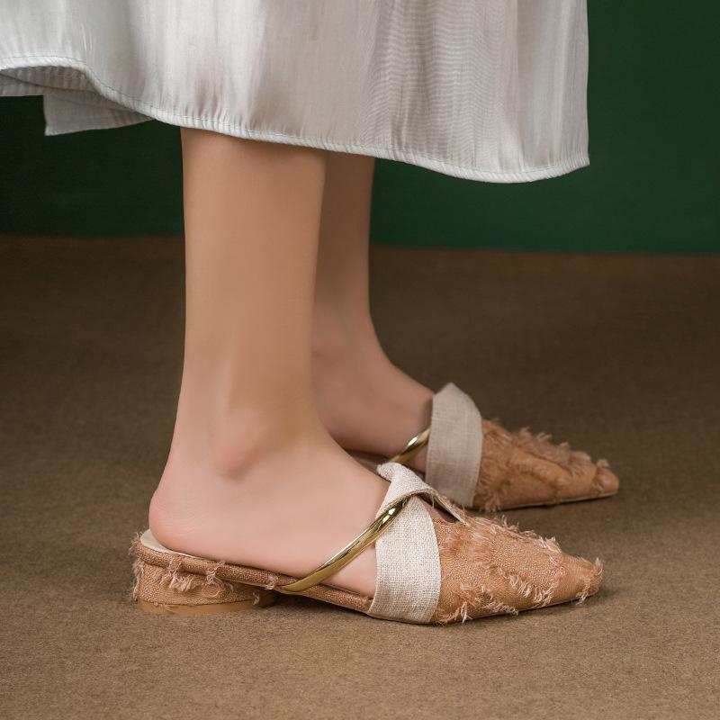 New Half-toe Flip-flops, Pointed-toe, Thick-heeled Women's Shoes with One-foot High Heels