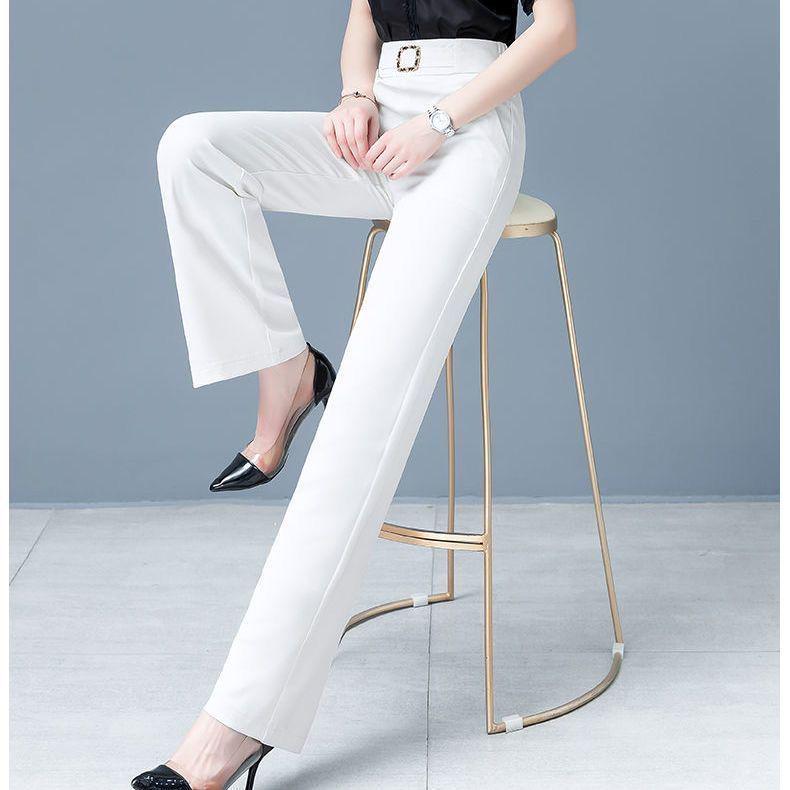 Women's Loose Summer High-Waist Slimming Wide-Leg Straight Pants - Solid Color with Excellent Drape