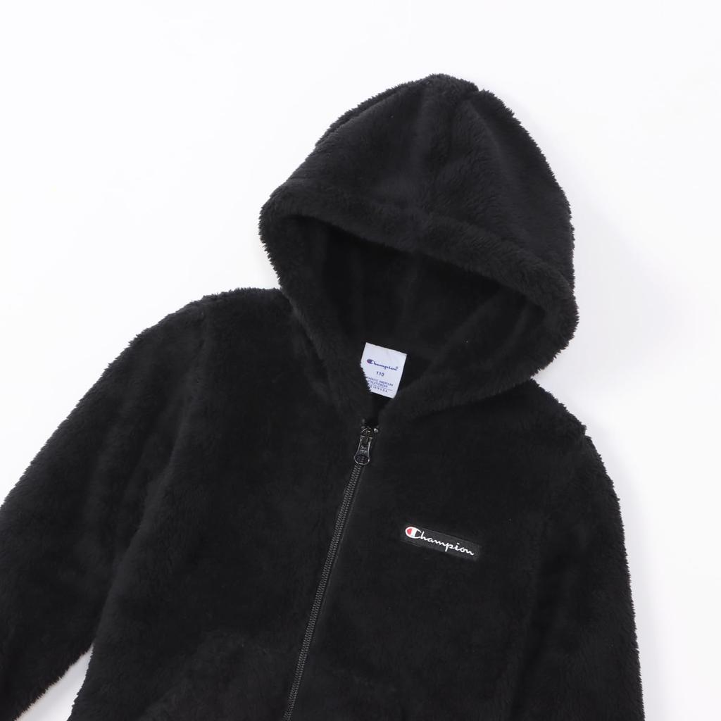 Champion Long Sleeve Script Logo Zip Hooded Size 140 Kids' Jacket, Basic, Black, (CK-Y601)