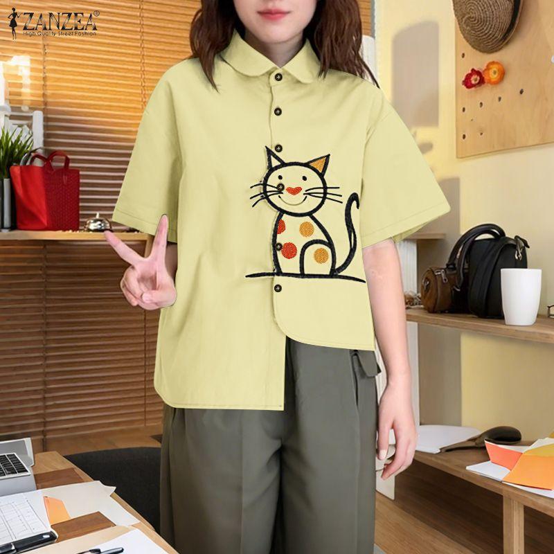 

ZANZEA Женская блузка с отложным воротником, рукавом до локтя, принтом и неровным подолом 3XL абрикосовый