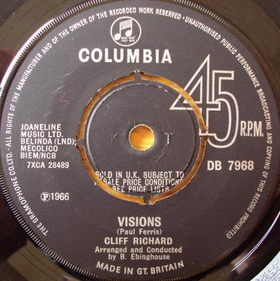 7inch Record CLIFF RICHARD - Visions DB7968 Columbia 1966 UK Rock Used