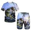 Hip Hop T-shirt Men 2-piece Set Summer Short Sleeve Tops Shorts Casual Oversized Streetwear Clothes Tracksuit Set