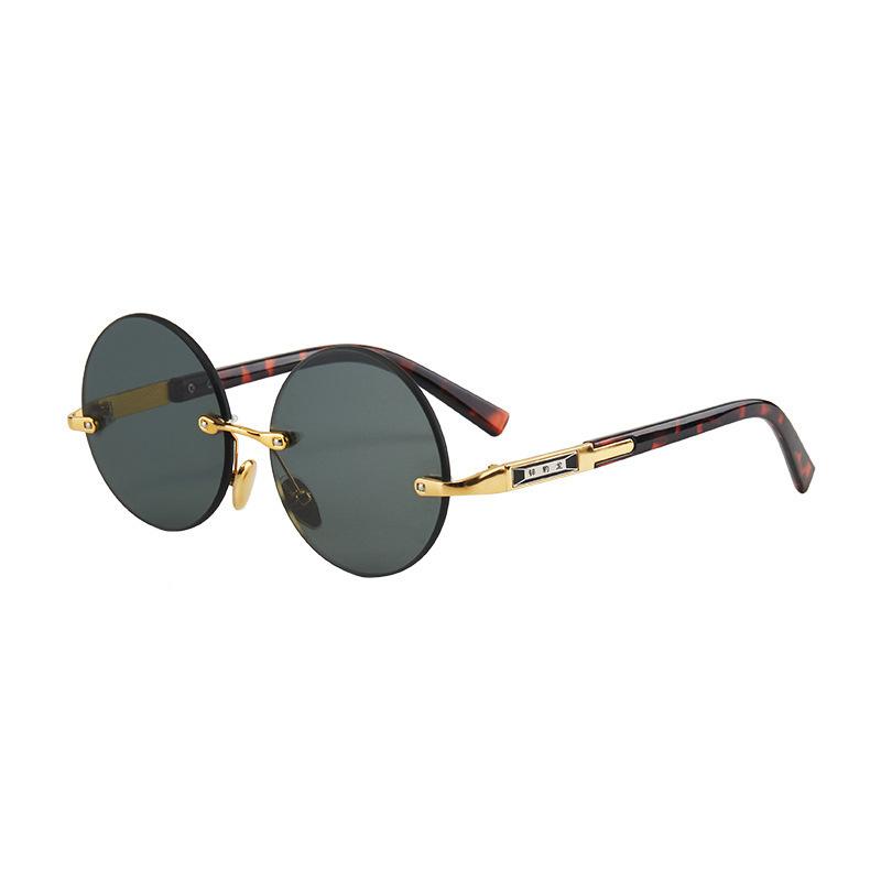 Vintage Round Sunglasses Men Fashion Crystal Dark Green Lens Rimless Shades Women Retro Trendy Brand Luxury Design Sun Glasses