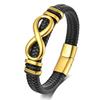 Mens Stainless Steel Infinity Symbol Braided Leather Bracelet Fashion Casual Wristband