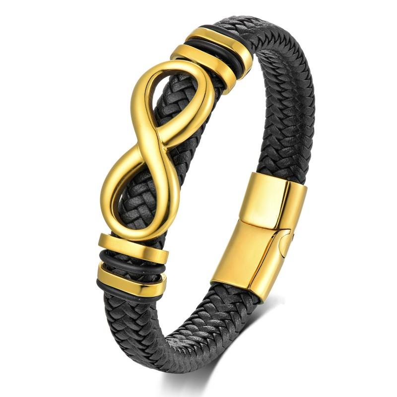 Mens Stainless Steel Infinity Symbol Braided Leather Bracelet Fashion Casual Wristband