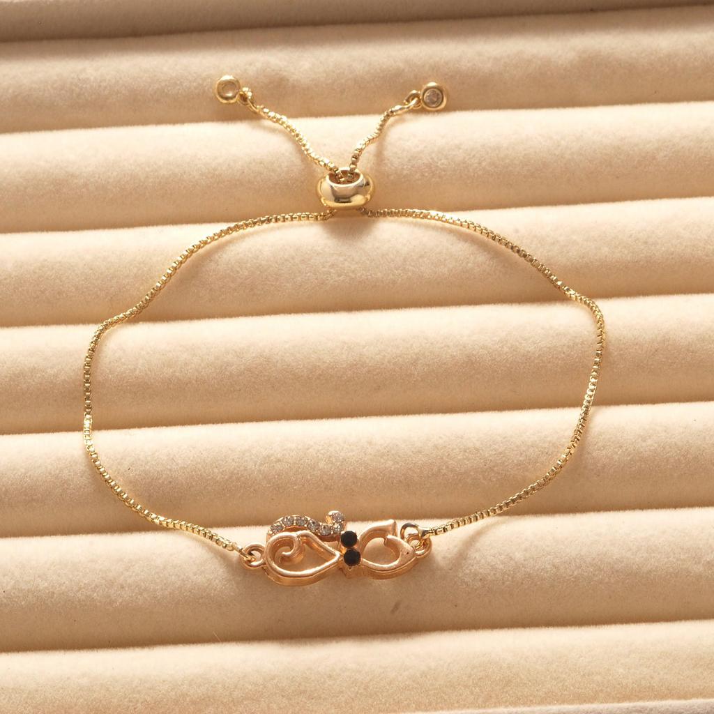 European & American Fashion Rhinestone Cat Adjustable Bracelet - Women's Stylish Jewelry