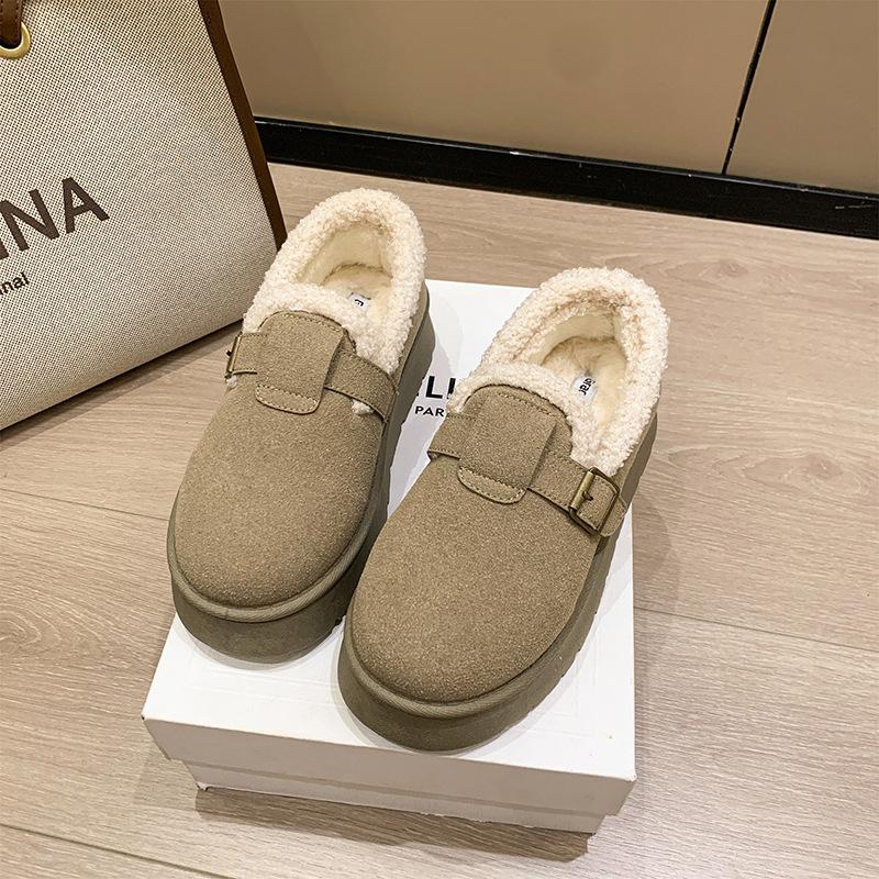 Processing custom winter half-drag thick-soled velvet fur integrated non-slip thick-soled comfortable warm cotton shoes boots women's shoes