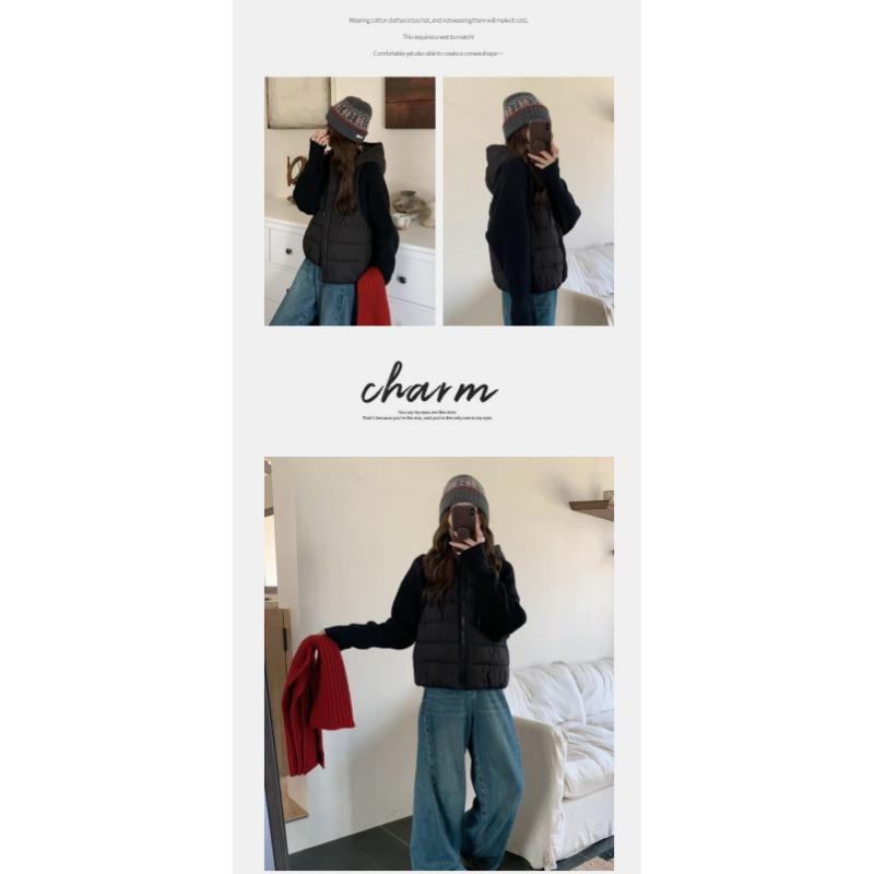 Women Loose Hooded Thickened Knit Sleeve Spliced Padded Winter Cotton Coat