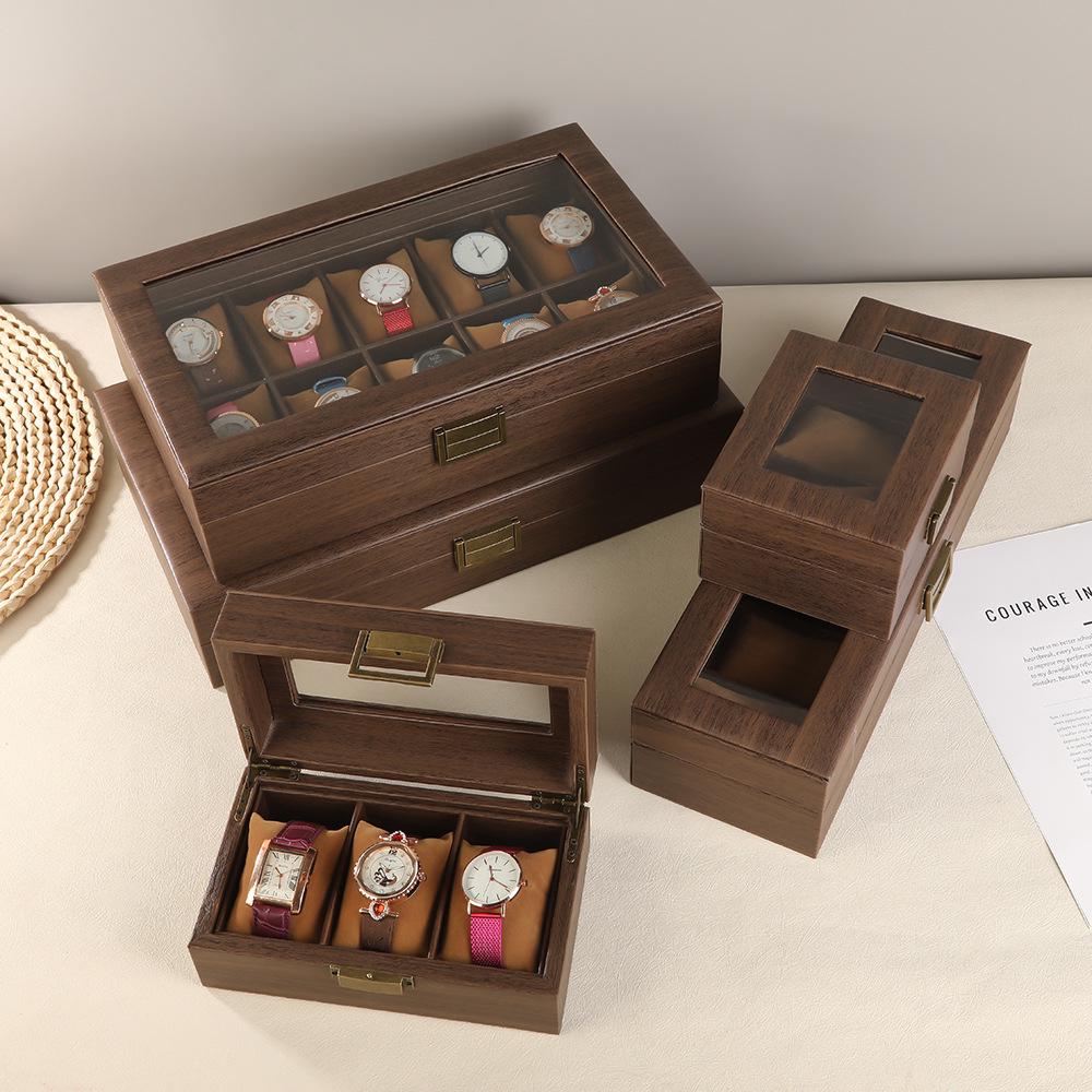 Vintage Wood Grain Leather Watch Box - High-End Bracelet Display & Storage Case