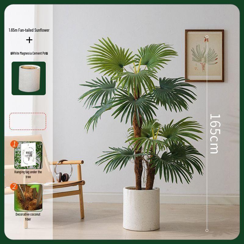 Indoor Artificial Fan-tailed Palm Tree: Large Green Potted Plant for Living Room Decoration