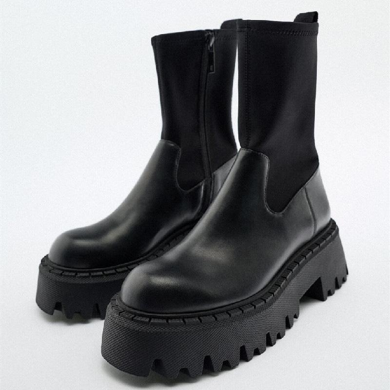 Woman Chelsea Boots Fashion Platform Black Shoes  Autumn Winter Punk Gothic Luxury Designer Chunky Footwear