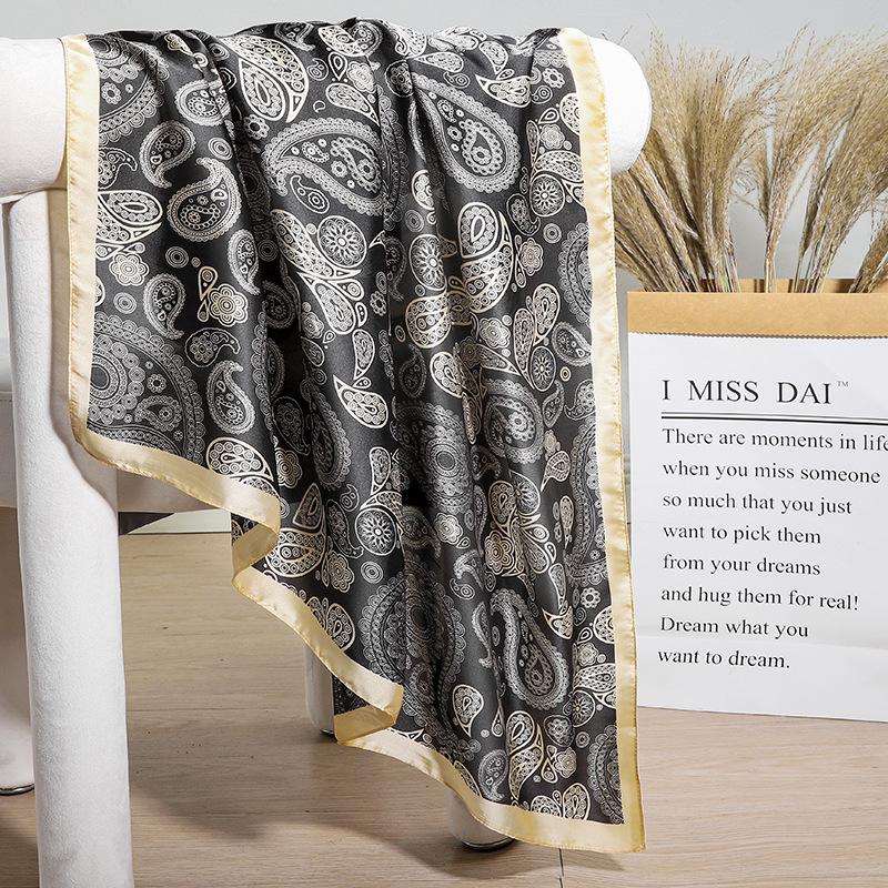 Silk-Feel 90x90 Women's Korean Style Spring/Summer Versatile Printed Square Scarf