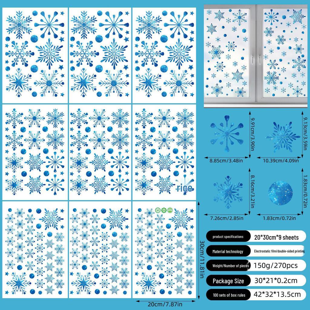 Christmas Snowflake and Reindeer Wall & Window Stickers - Static Santa Claus Decor for Refrigerator and Shops