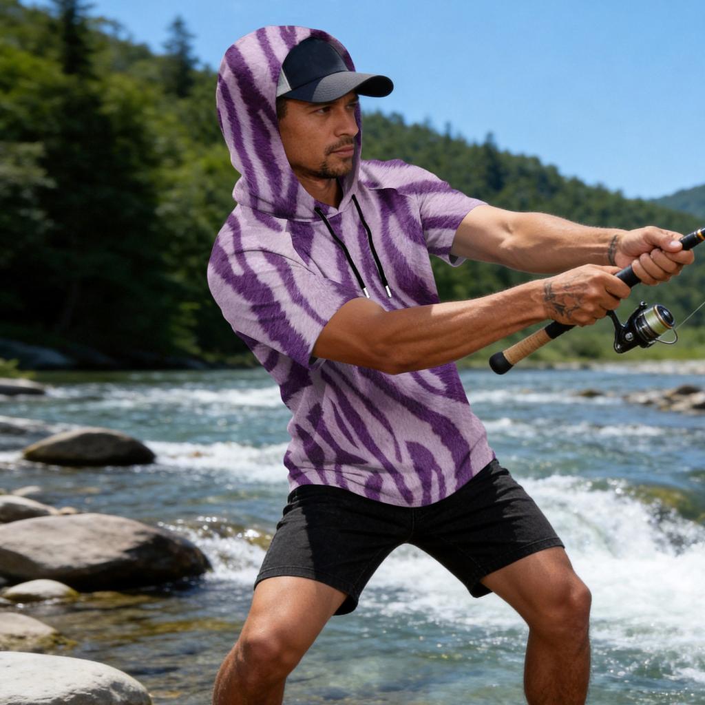 Sudadera con capucha deportiva casual para hombre, manga raglán, manga corta, jersey, tejido ligero y transpirable, adecuada para actividades al aire libre y pesca