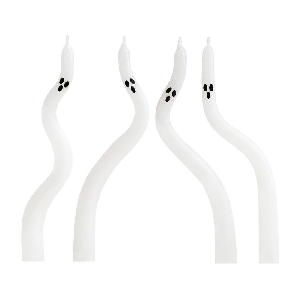 4 Pack Cute Ghost Taper Candles Halloween Tables Twisted Candle Halloween Ghost Candles for Living Room Table Shelf Kitchen